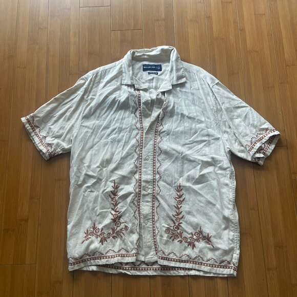 Abercrombie & Fitch AF Camp Collar Linen-Blend Embroidered Shirt - Men's Large - Picture 2 of 6